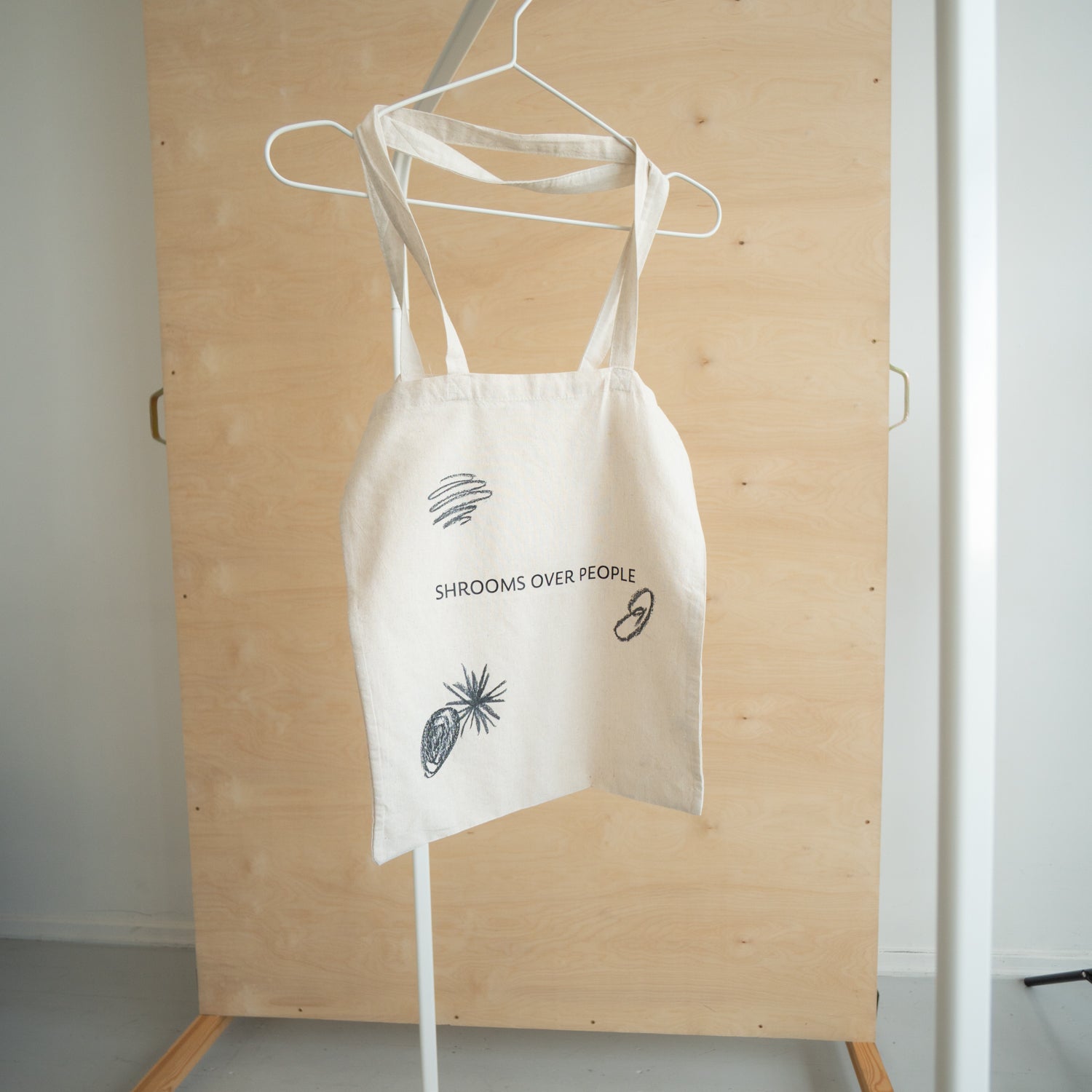 "shrooms > people" tote