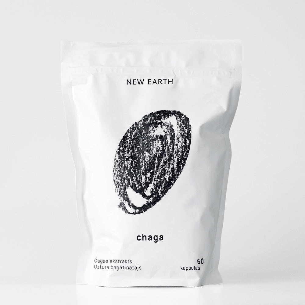 NEW EARTH čagas (bērza piepes) augļķermeņa ekstrakts ar 56,1% beta-glikānu