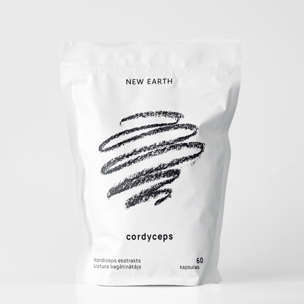 NEW EARTH Cordyceps militaris augļķermeņa ekstrakts ar testētu kordicepīna saturu
