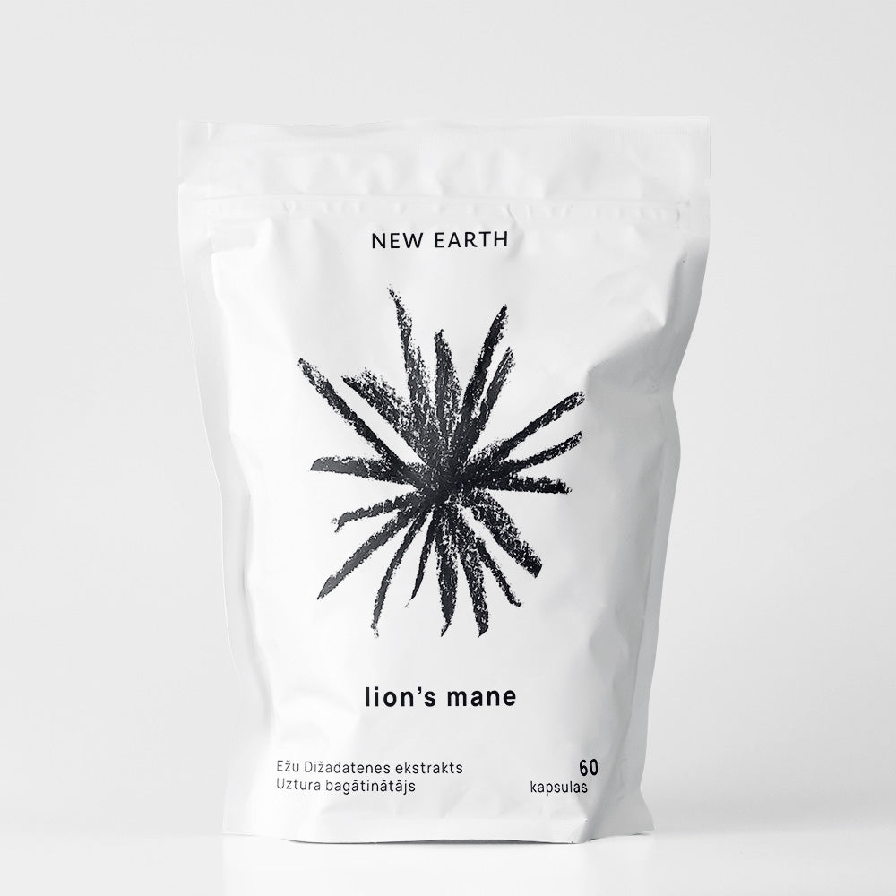 New Earth Lion's Mane fruiting-body extract — Eurofins-verified 51.2% beta-glucan